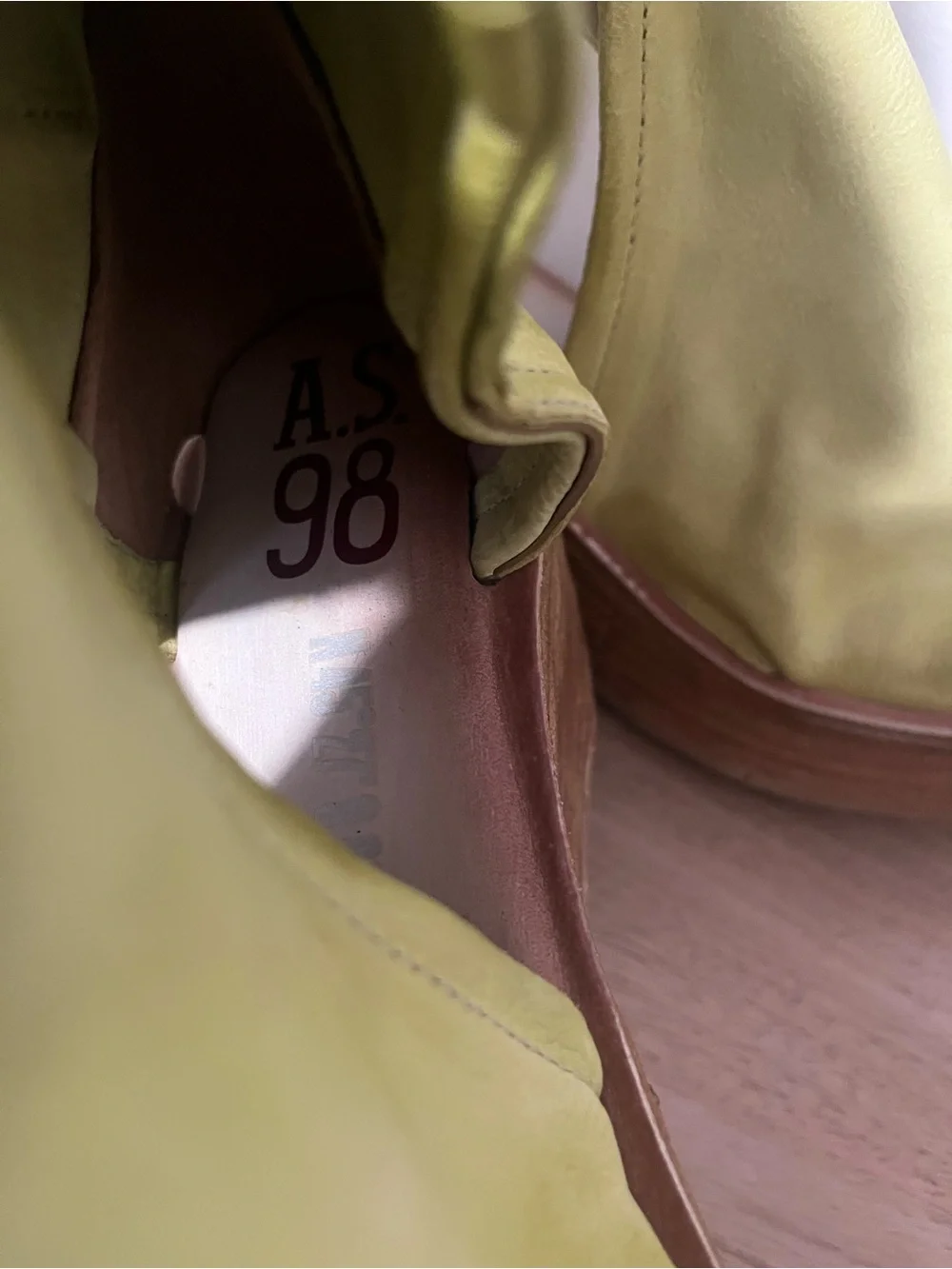 A.S.98 Lemon Yellow Leather Platform Sandals - Picture 5 of 6